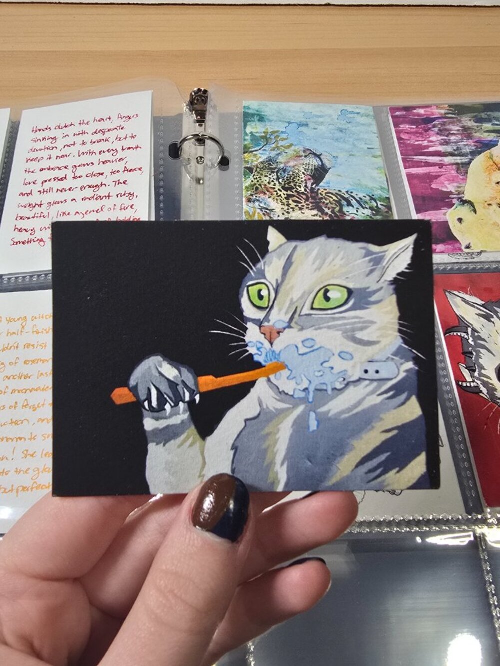 Funny Cat Brushing Teeth Mini Art 😹🪥 Cat Art Print (Signed)